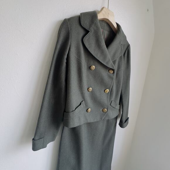 Bullocks Los Angeles Wool Suit SZ S Olive Green Military Nautical Crest Button - Picture 6 of 16